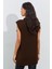 Kadın Kahverengi Yanları Düğmeli Kolsuz Triko Tunik YV75 3