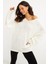 Kadın Ekru V Yaka Salaş Oversize Triko Tunik SMT158 3