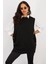 Kadın Siyah Yanları Düğmeli Kolsuz Triko Tunik YV75 4