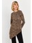 Kadın Camel-Siyah Asimetrik Leopar Tunik MLPP1186-1 4