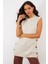 Kadın Vanilya Yanları Düğmeli Kolsuz Triko Tunik YV75 2