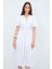 V Yaka Midi Boy Poplin Elbise Beyaz 12445335000 4