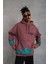 Erkek Üç Iplik Içi Pamuklu Alev Baskılı Kapüşonlu Sweatshirt - Gül Kurusu 3