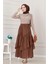 Katlı Botto Vual Etek-Kahverengi 1