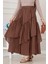 Katlı Botto Vual Etek-Kahverengi 4