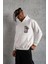 Erkek Baskılı Kapşonlu Sweat - Beyaz 1