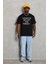 Unisex Oversize Baskılı Bisiklet Yaka T-Shirt - Siyah 3