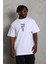 Unisex Oversize Baskılı Bisiklet Yaka T-Shirt - Beyaz 2