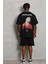 Unisex Oversize Baskılı Bisiklet Yaka T-Shirt - Siyah 5