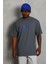Unisex Oversize Baskılı Bisiklet Yaka T-Shirt - Füme 4