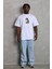 Unisex Oversize Baskılı Bisiklet Yaka T-Shirt - Beyaz 3