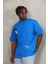 Unisex Oversize Baskılı Bisiklet Yaka T-Shirt - Mavi 1