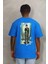 Unisex Oversize Baskılı Bisiklet Yaka T-Shirt - Mavi 5