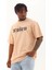 Unisex Oversize Baskılı Bisiklet Yaka T-Shirt - Bej 1