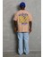 Unisex Oversize Baskılı Bisiklet Yaka T-Shirt - Bej 3