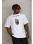 Unisex Oversize Baskılı Bisiklet Yaka T-Shirt - Beyaz 3