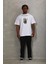 Unisex Oversize Baskılı Bisiklet Yaka T-Shirt - Beyaz 4