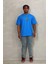 Unisex Oversize Baskılı Bisiklet Yaka T-Shirt - Mavi 3
