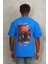Unisex Oversize Baskılı Bisiklet Yaka T-Shirt - Mavi 5