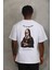 Unisex Oversize Baskılı Bisiklet Yaka T-Shirt - Beyaz 5