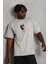 Unisex Oversize Baskılı Bisiklet Yaka T-Shirt - Gri 1