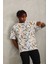 Unisex Oversize Baskılı Bisiklet Yaka T-Shirt - Beyaz 4
