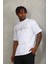 Unisex Oversize Taşlı Bisiklet Yaka T-Shirt - Beyaz 3