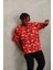 Unisex Oversize Baskılı Bisiklet Yaka T-Shirt - Kırmızı 5