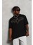 Unisex Oversize Taşlı Bisiklet Yaka T-Shirt - Siyah 4