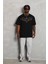 Unisex Oversize Taşlı Bisiklet Yaka T-Shirt - Siyah 5