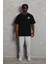 Unisex Oversize Baskılı Bisiklet Yaka T-Shirt - Siyah 5