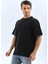 Unisex Oversize Düz Bisiklet Yaka T-Shirt - Siyah 5