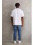 Unisex Kuşgözü Detaylı Baskılı Oversize T-Shirt - Beyaz 3