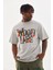 Unisex Baskılı Oversize T-Shirt - Gri 1