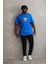Unisex Baskılı Oversize T-Shirt - Mavi 5