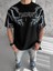 Unisex Bisiklet Yaka Baskılı Oversize T-Shirt - Siyah 1
