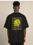 Unisex Bisiklet Yaka Baskılı Oversize T-Shirt - Siyah 4