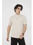 Unisex Bisiklet Yaka Slim Fit T-Shirt- Bej 4