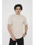 Unisex Bisiklet Yaka Slim Fit T-Shirt- Bej 1