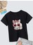 Kız Çocuk Bisiklet Yaka Baskılı T-Shirt - Siyah 1