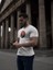 Unisex Bisiklet Yaka Baskılı Oversize T-Shirt - Beyaz 1