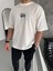 Unisex Bisiklet Yaka Baskılı Oversize T-Shirt - Beyaz 1