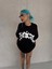 Unisex Bisiklet Yaka Baskılı Oversize T-Shirt - Siyah 2