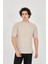 Unisex Waffle Kumaş Rahat Kol T-Shirt - Bej 1