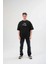 Unisex Bisiklet Yaka Baskılı Oversize T-Shirt - Siyah 1