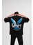 Unisex Bisiklet Yaka Baskılı Oversize T-Shirt - Siyah 2