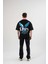 Unisex Bisiklet Yaka Baskılı Oversize T-Shirt - Siyah 4