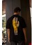 Unisex Bisiklet Yaka Baskılı Oversize T-Shirt - Siyah 2