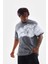 Unisex Bisiklet Yaka Baskılı Oversize T-Shirt - Gri 3