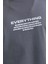 Unisex Bisiklet Yaka Baskılı Oversize T-Shirt - Gri 2